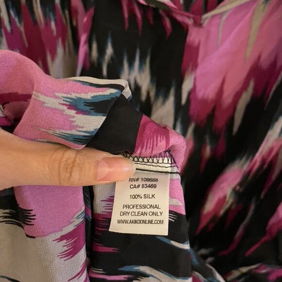 Akiko Tunic Dress Women's 100% SIlk Mini Cover Up Purple Black Small V Neck - Picture 6 of 6